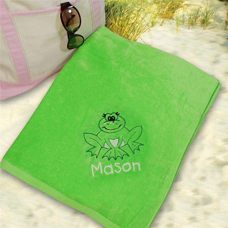 Embroidered Frog Beach Towel