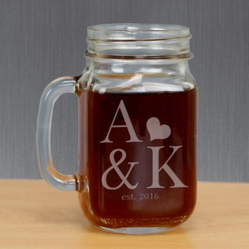 Engraved Couples Established Mason Jar