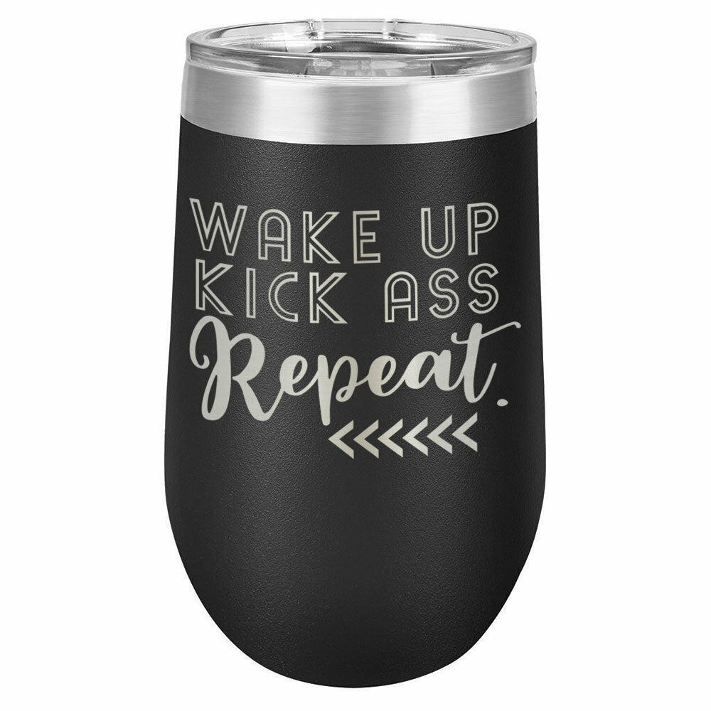 Wake Up Kick Ass Repeat Drink Tumbler With Straw - ONLY GIFTS