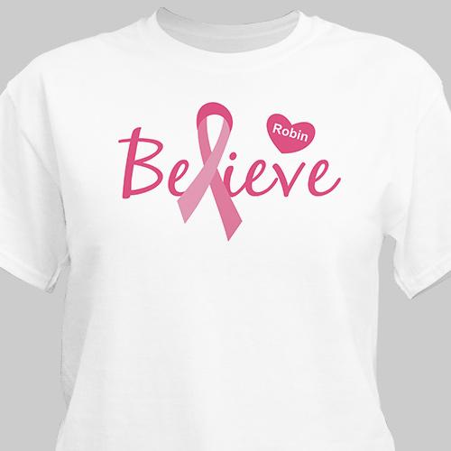 Breast Cancer Awareness  T-shirt -Believe Design - ONLY GIFTS