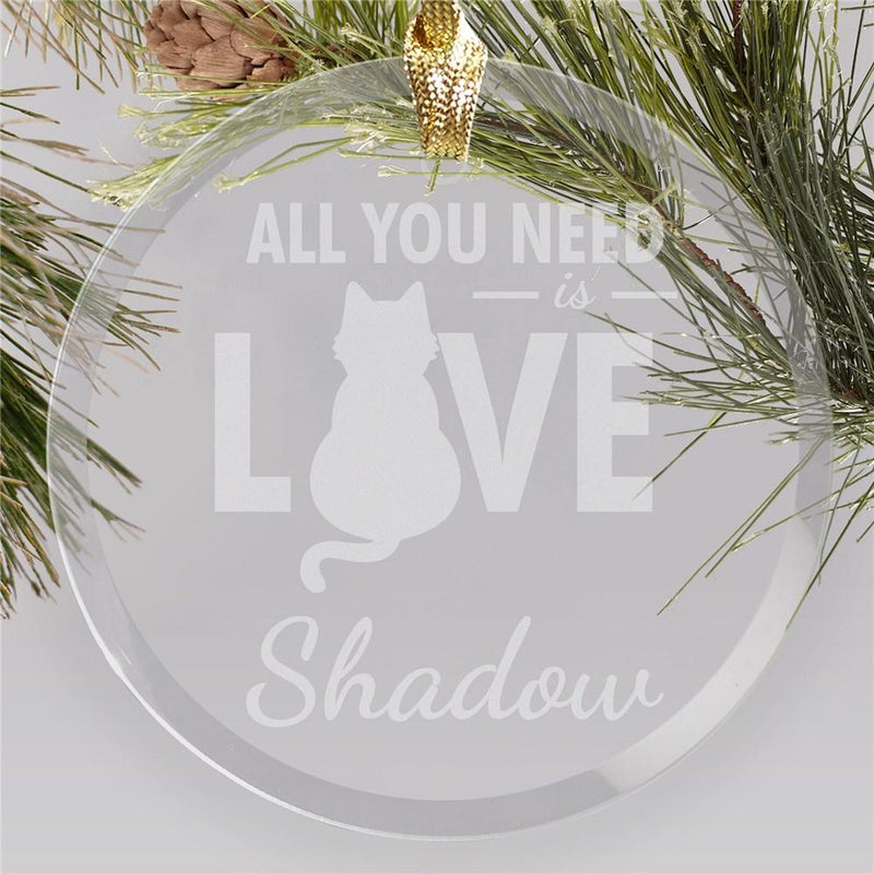 Engraved All You Need Is Love Round Glass Ornament