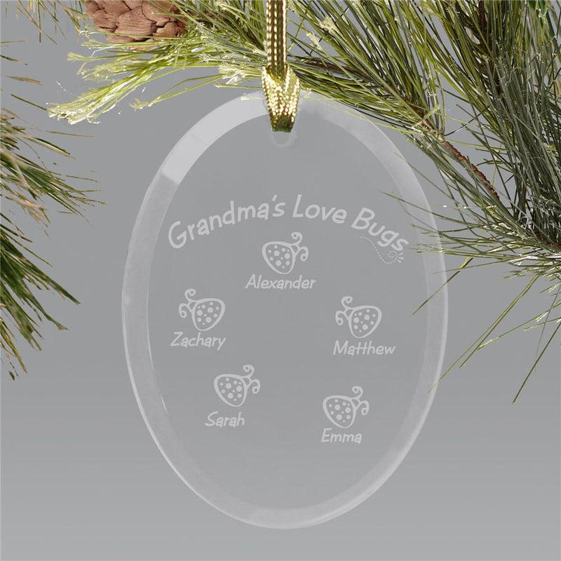 Personalized Love Bugs Glass Oval Christmas Ornament