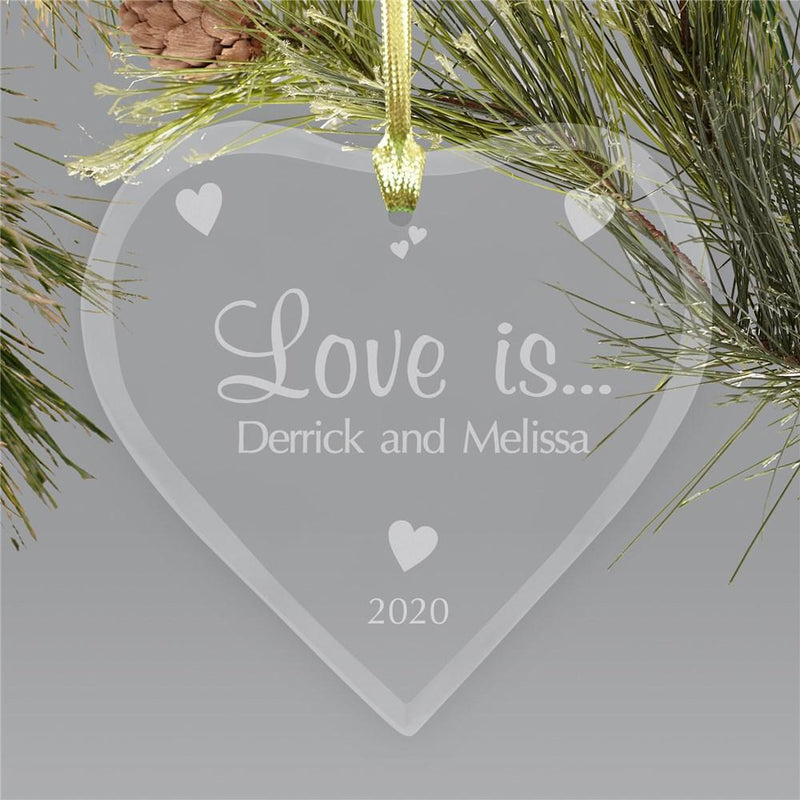 Couples Heart Glass Christmas Ornament