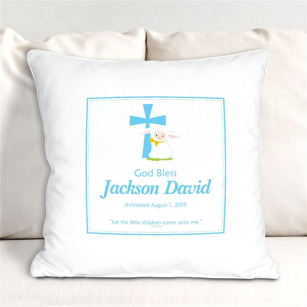 Blue God Bless Christening Personalized Throw Pillow - ONLY GIFTS