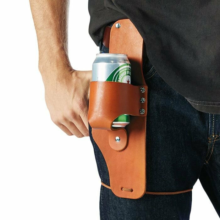 Beer Holster | Genuine Brown Leather Hip Beer Holder - ONLY GIFTS