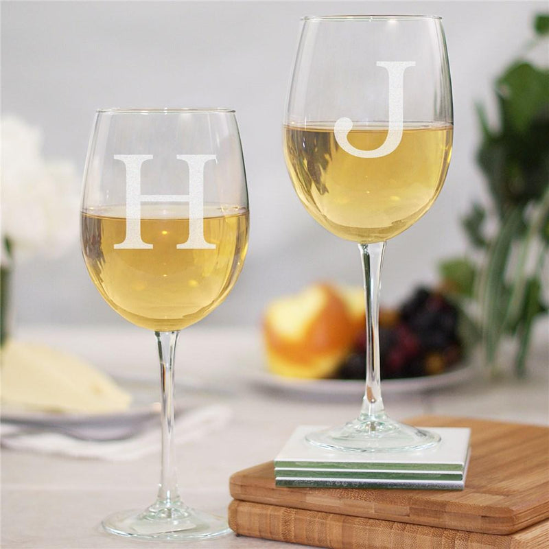Block Initial Stemmed Wine Glass