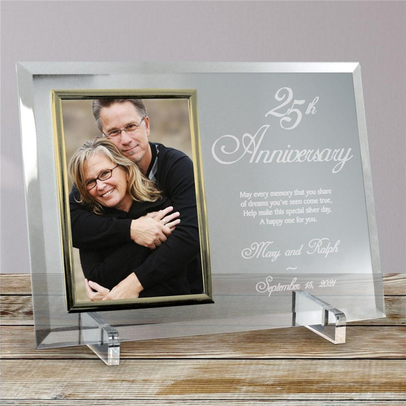 25th Anniversary Beveled Personalized Glass Picture Frame