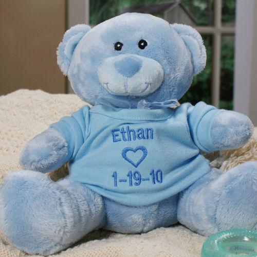 Embroidered New Baby Boy Blue Teddy Bear
