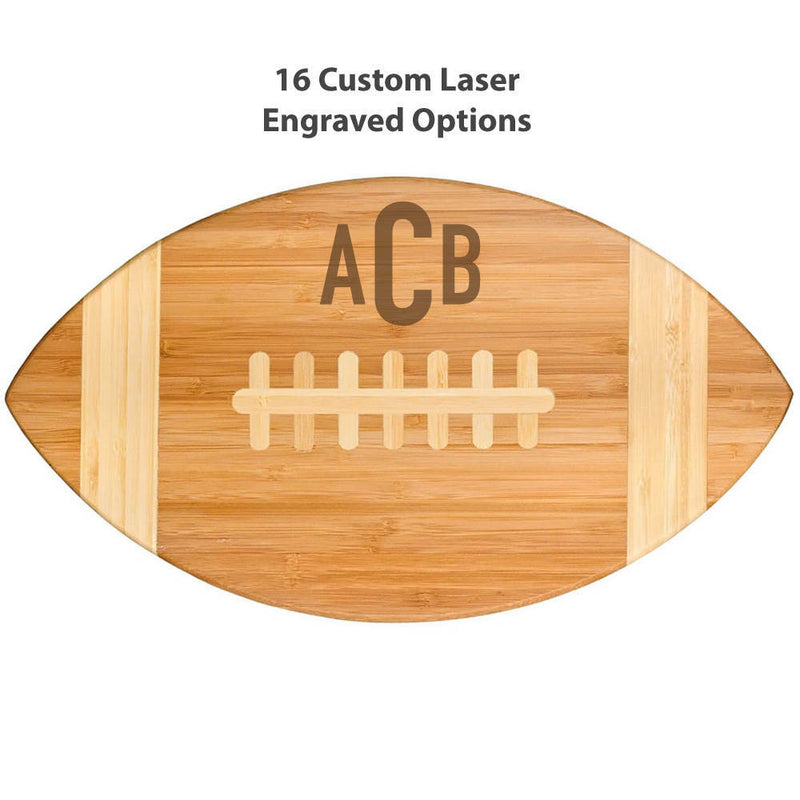 Personalized Football Cutting Board, Monogram, Bamboo: Laser Engraved