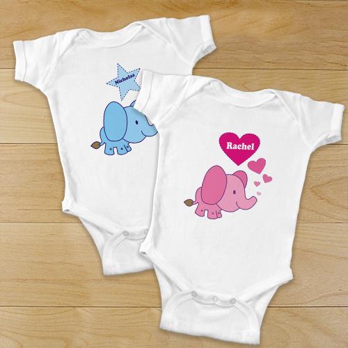 Pink Baby Elephant Personalized Bodysuit