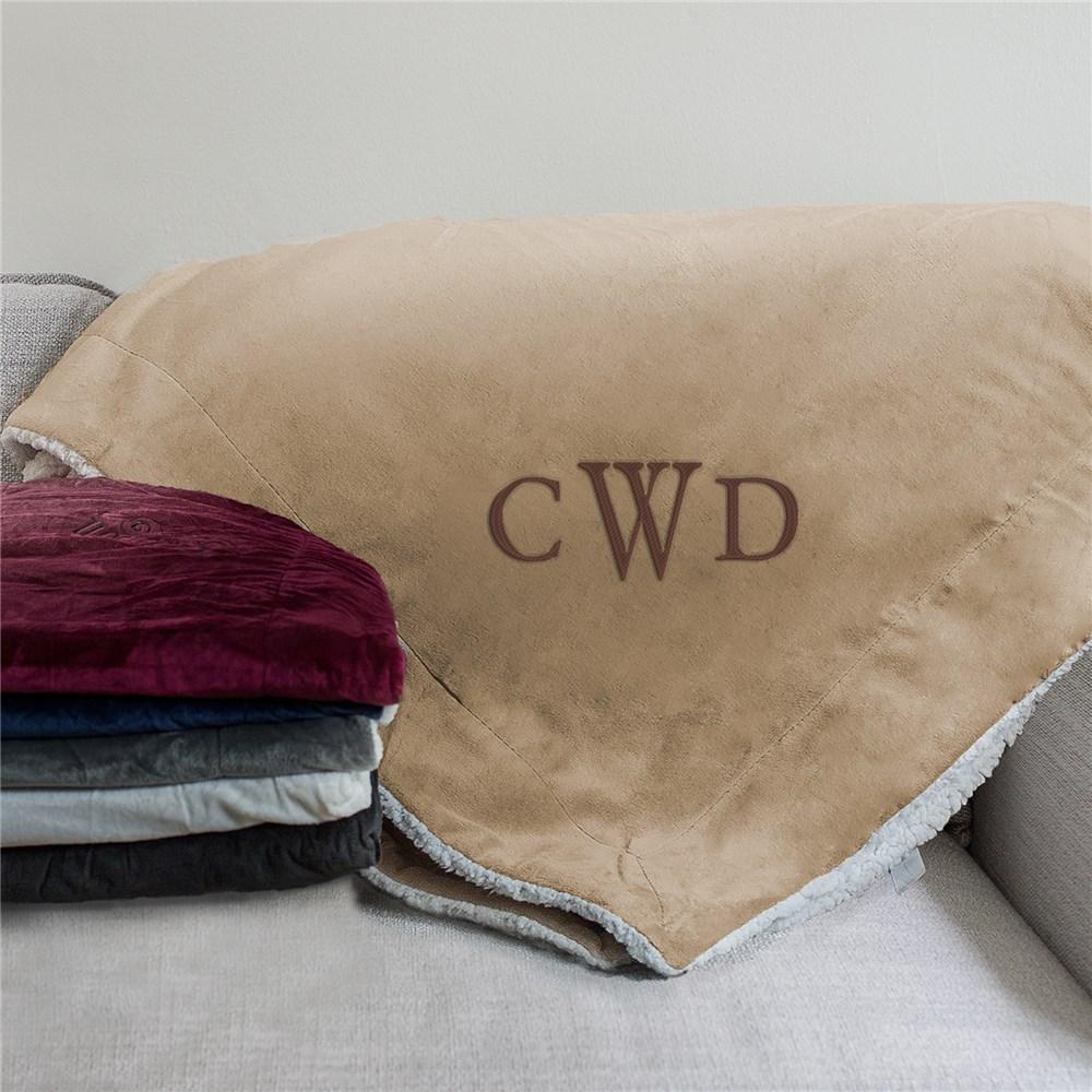 Embroidered Monogram Sherpa Blanket - ONLY GIFTS