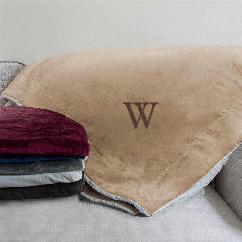 Embroidered Initial Sherpa Blanket - ONLY GIFTS