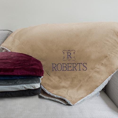 Embroidered Family Name & Initial Sherpa Blanket