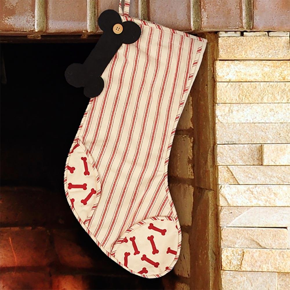 Embroidered Striped Dog Bone Stocking - ONLY GIFTS