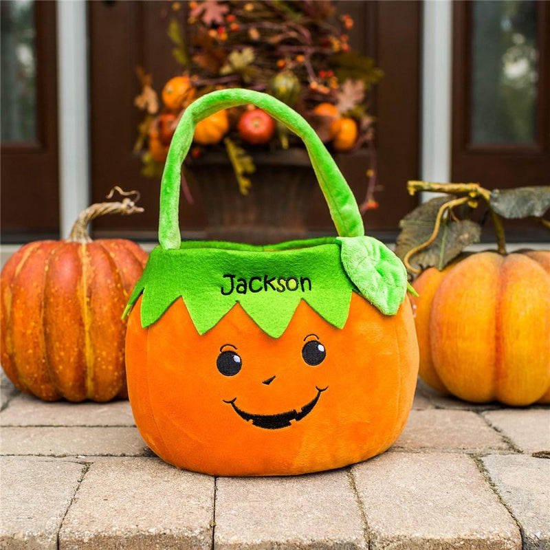Embroidered Boy Pumpkin Trick or Treat Basket