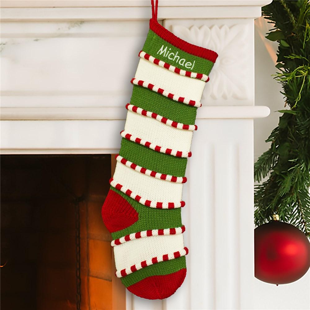 Embroidered Green Striped Stocking - ONLY GIFTS