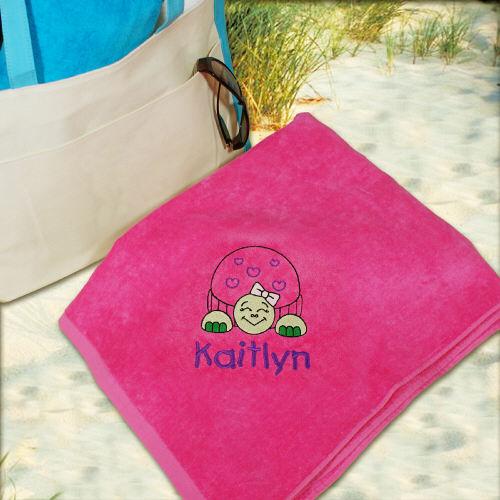 Embroidered Turtle Pink Beach Towel