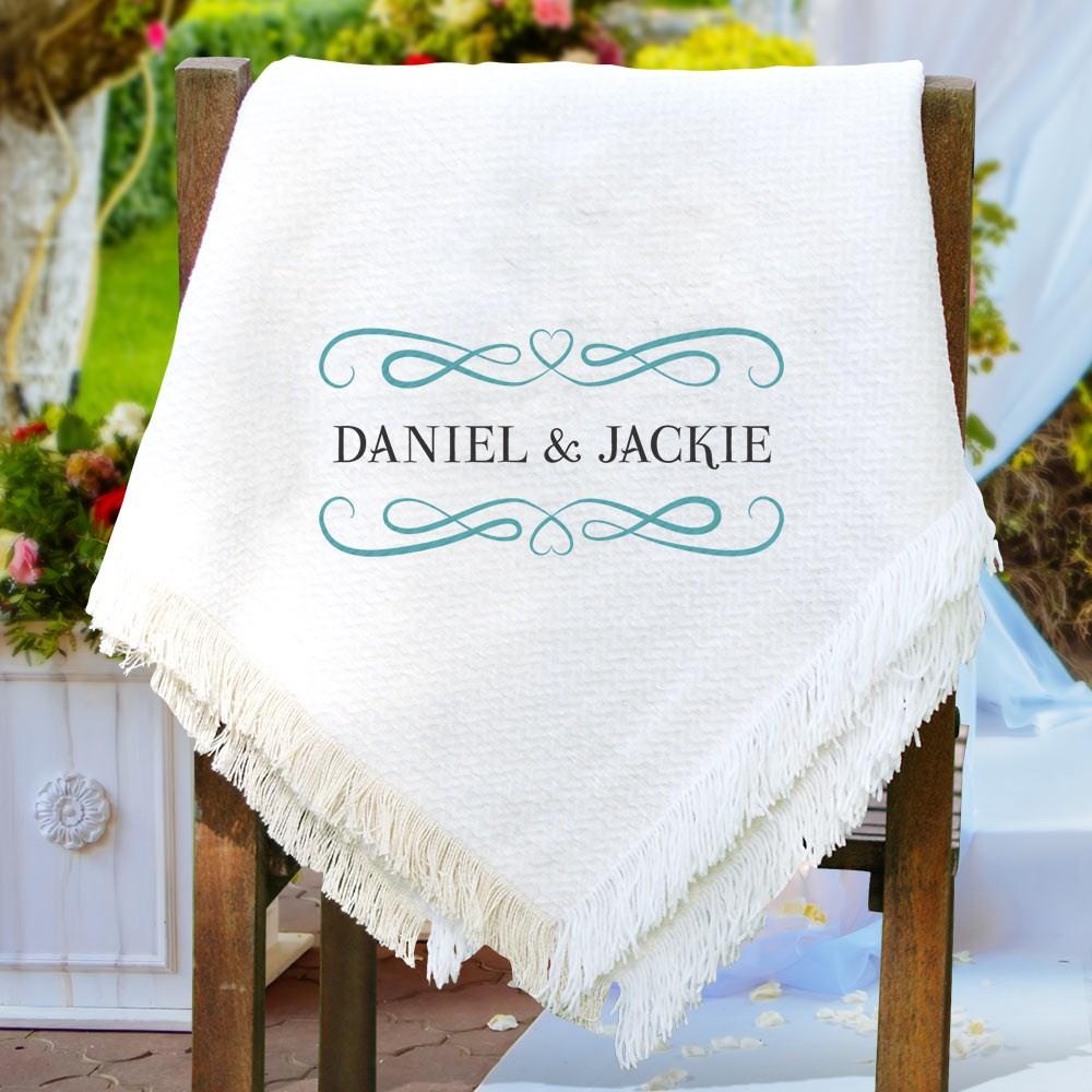 Embroidered Couples Afghan Throw - ONLY GIFTS