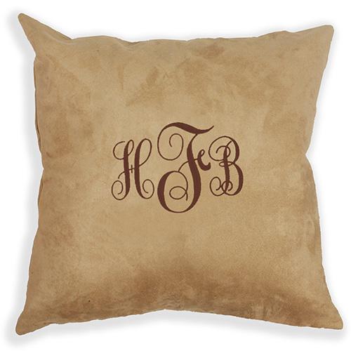 Embroidered Monogram Suede Pillow