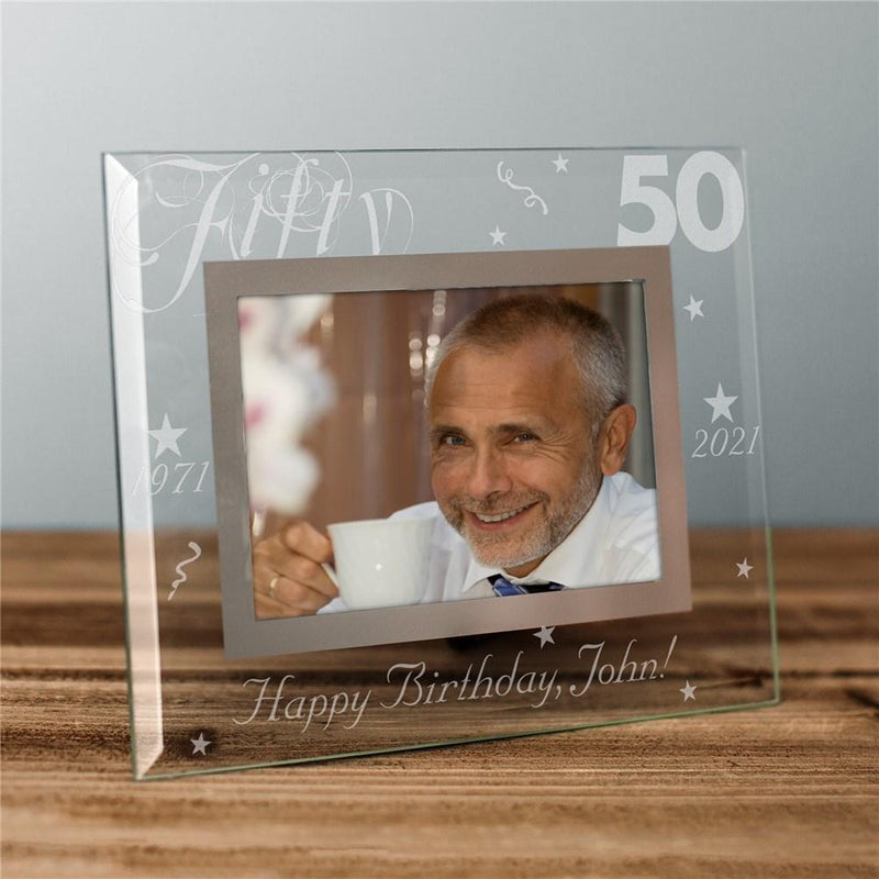 Engraved 50th Birthday Glass Picture Frame