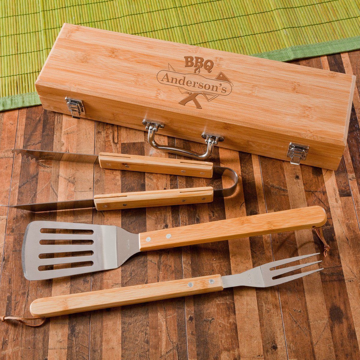 Personalized Grill Set - BBQ Set - Bamboo Case - ONLY GIFTS