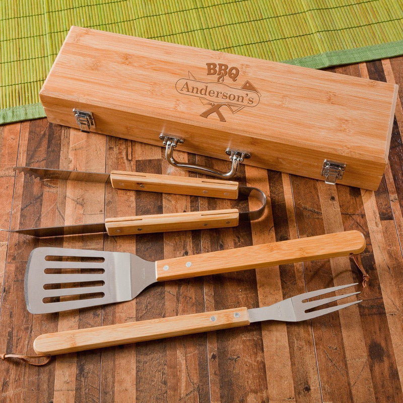 Personalized BBQ Set w/ Bamboo Case