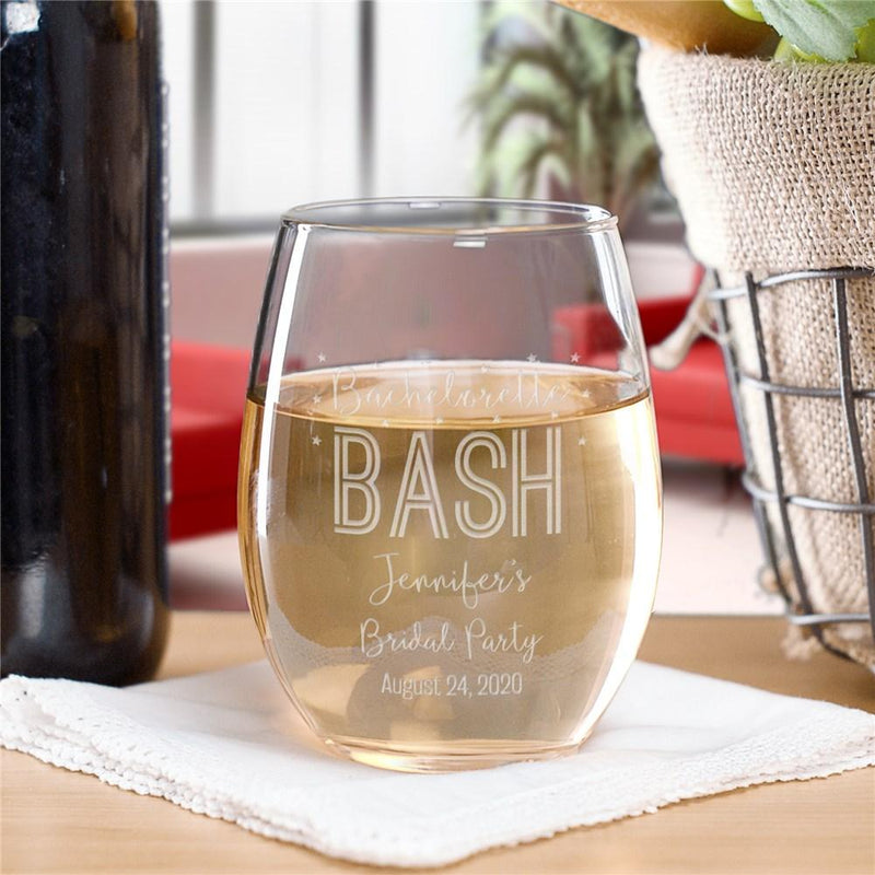 Engraved Bachelorette Bash Stemless Wine Glass