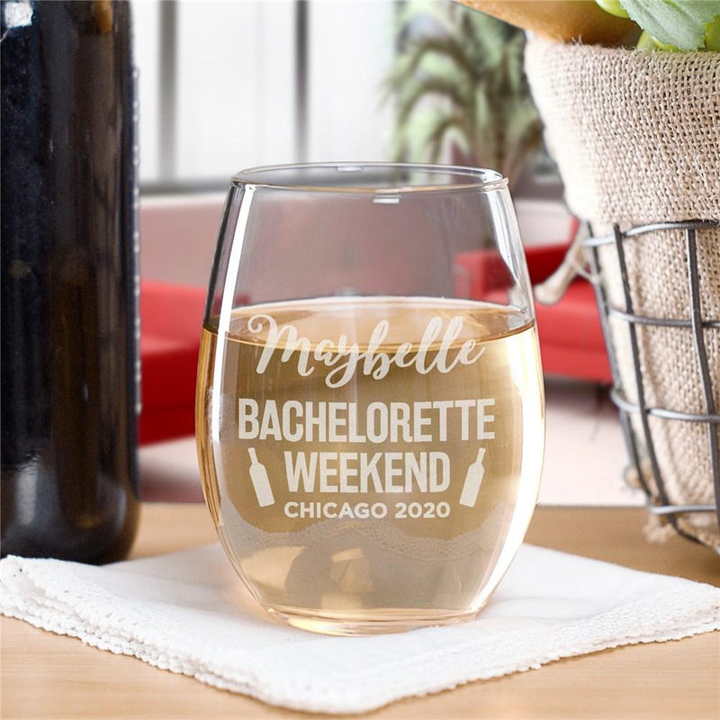 Engraved Bachelorette Weekend Stemless Wine Glass