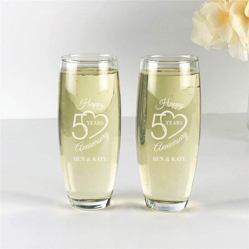Engraved 50 Years Anniversary Stemless Flute Set