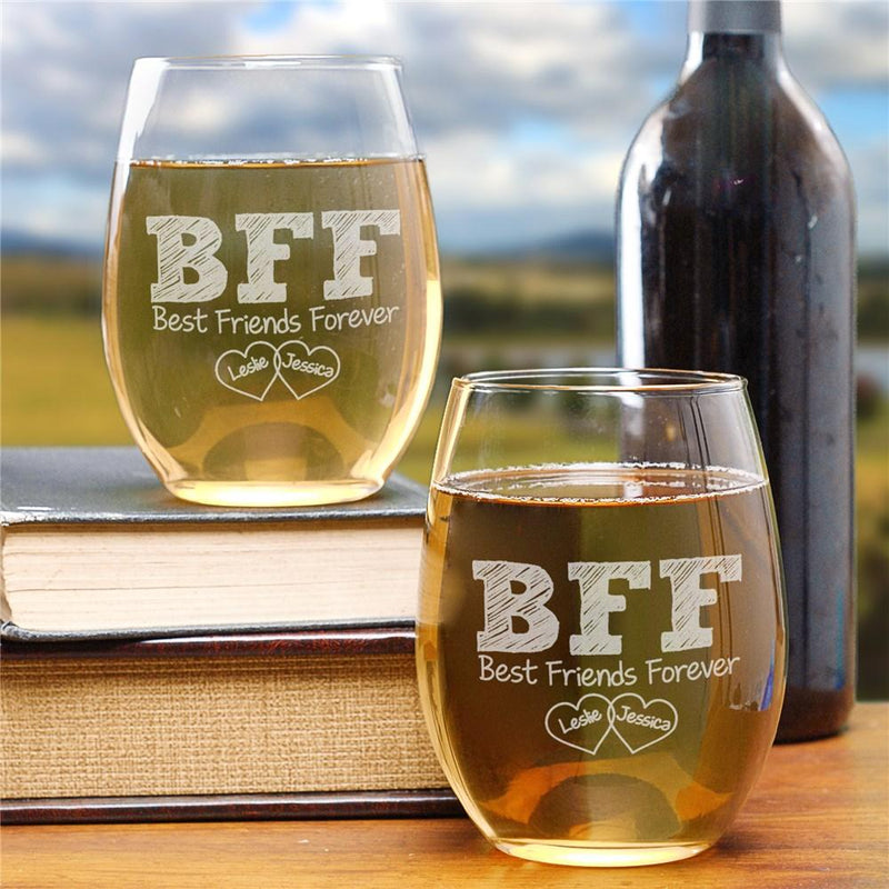 Engraved BFF Wine Glass Set