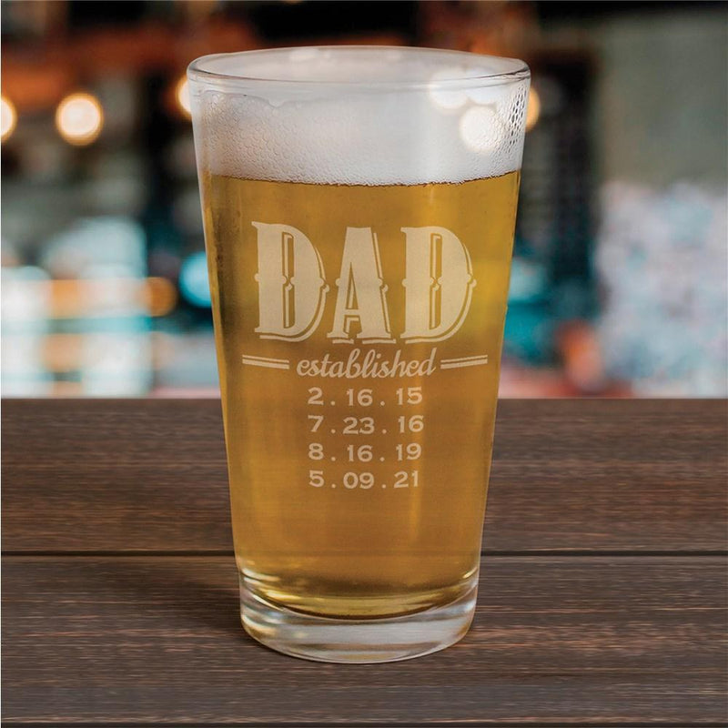 Engraved Dad Established Beer Glass