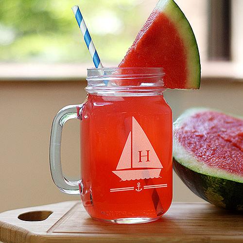 All Aboard Initial Mason Jar