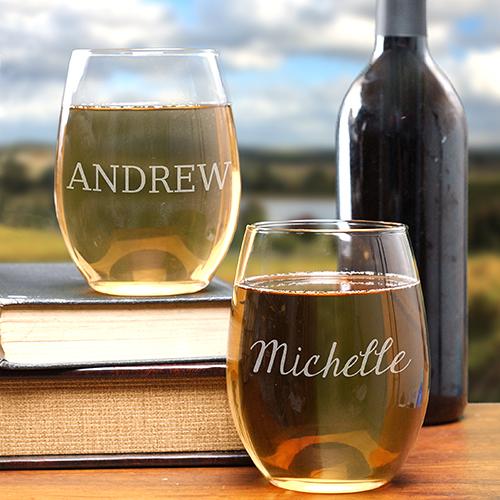Engraved Any Name Stemless Wine Glass