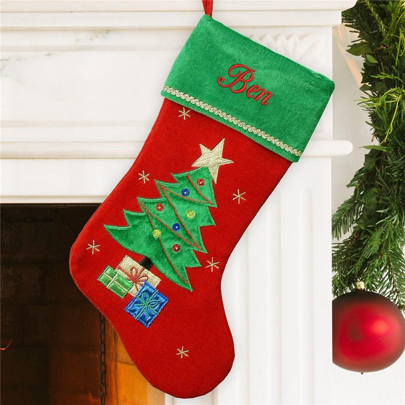 Christmas Tree Velvet Stocking