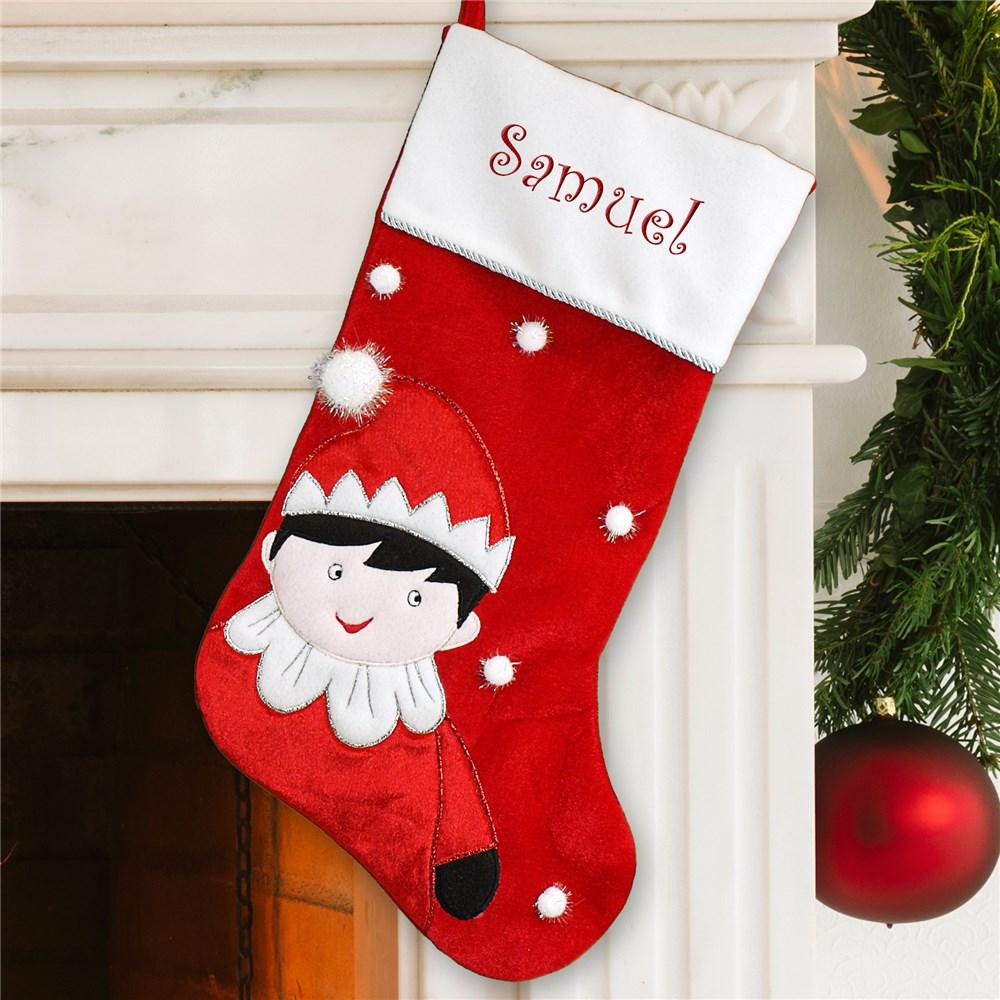 Elf Embroidered Name Stocking - ONLY GIFTS