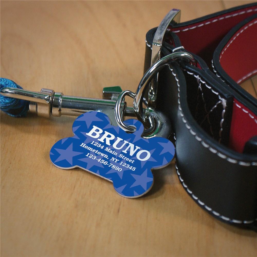 Blue Stars Personalized Dog Bone Tag - ONLY GIFTS
