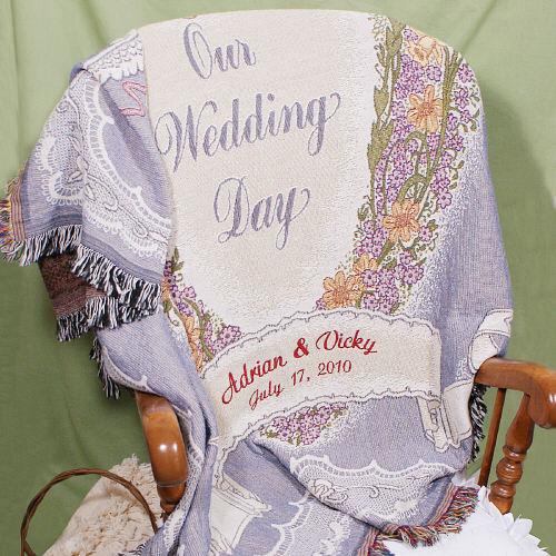 Embroidered Wedding Throw Blanket