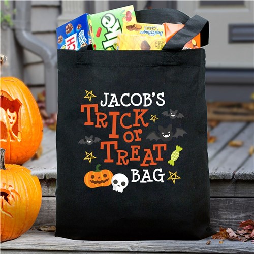 Personalized Trick Or Treat Pumpkin Tote Bag