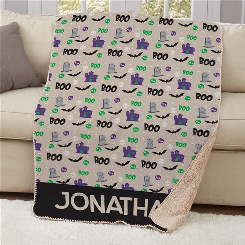 Personalized Halloween Boo Sherpa Blanket