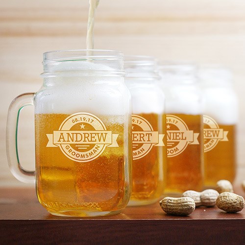 Engraved Groomsmen Mason Jar - ONLY GIFTS