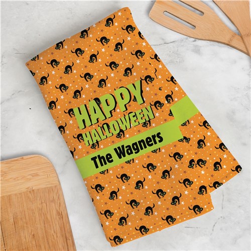 Personalized Happy Halloween Cats Dish Towel