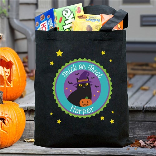Personalized Trick Or Treat Cat With Pumpkin Bag